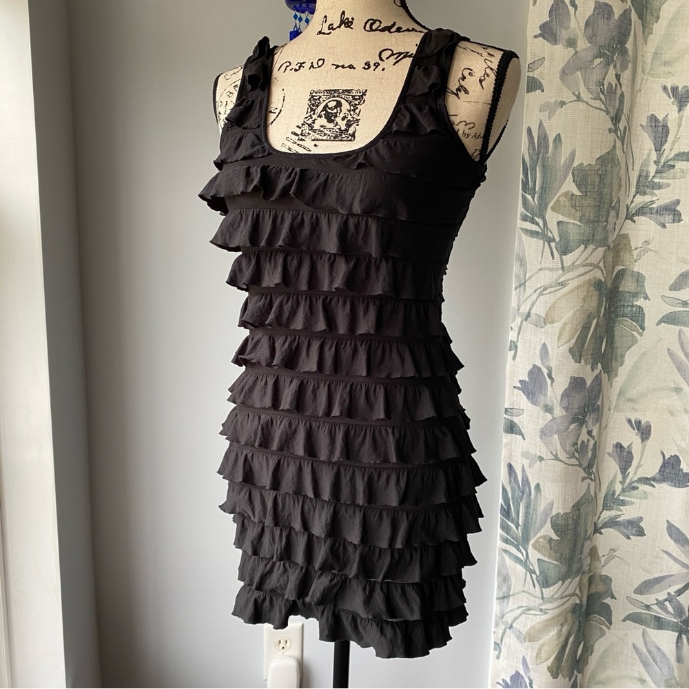 Prevett Black Tiered Ruffle Bodycon Mini Dress Y2K Whimsigoth Goth Coquette Sm